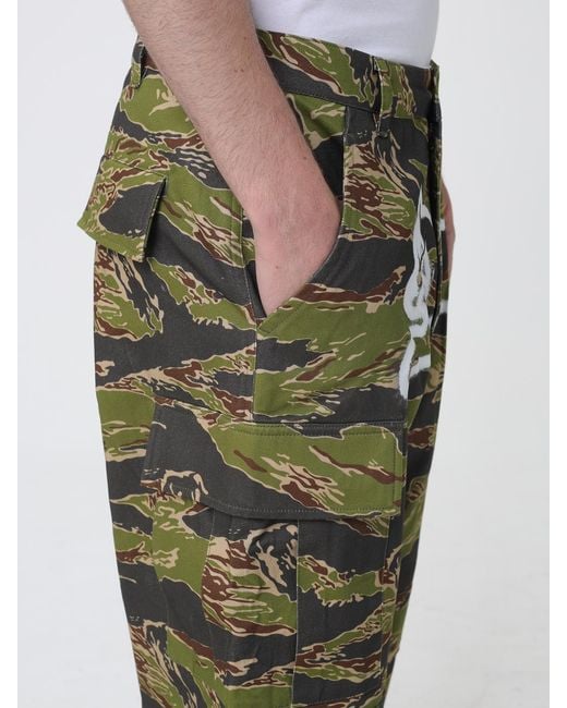ICECREAM Green Camouflage Cotton Cargo Trousers for men