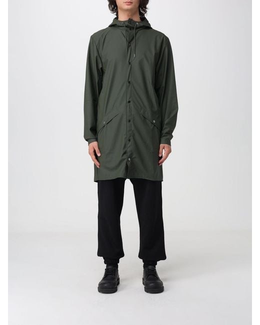 Rains Green Knee-Length Hooded Raincoat for men
