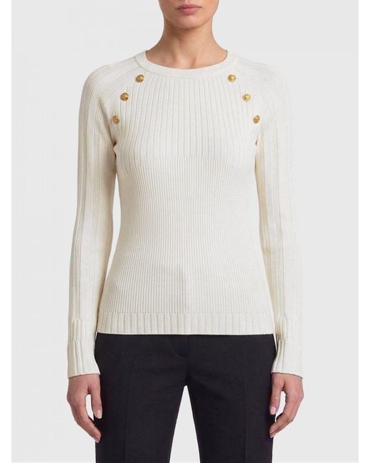 Balmain White Ribbed Viscose Knit Top