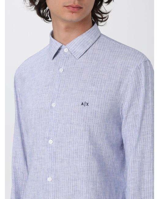Camicia in misto cotone a righe di Armani Exchange in Blue da Uomo