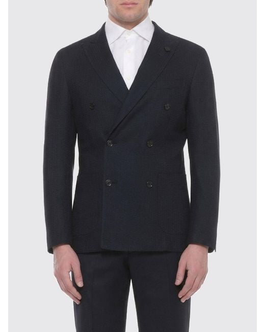 Lardini Blue Double-Breasted Cotton Blazer for men