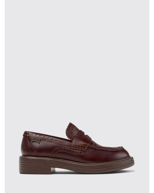 Camper Brown Twins Leather Loafers With Brogue Detail
