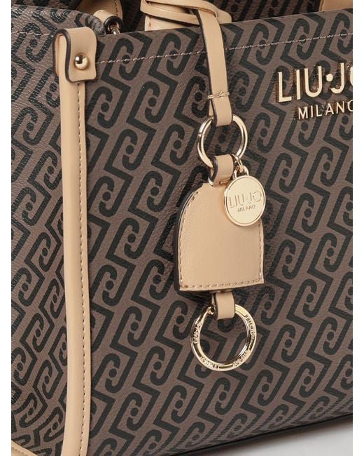 Liu Jo Gray Monogram Print Handbag With Double Handle And Adjustable Shoulder Strap