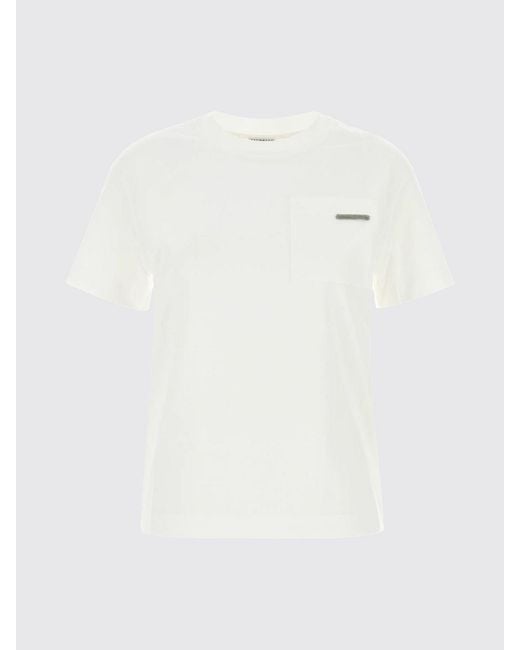 Brunello Cucinelli White Cotton Crewneck T-Shirt With Pocket And Monili Embellishment