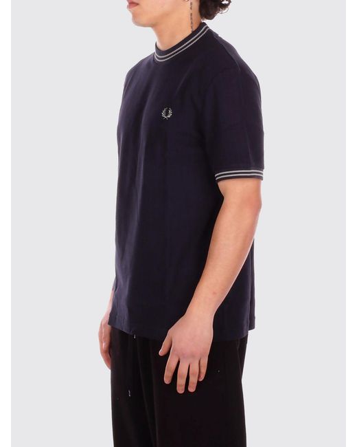 Fred Perry Blue Cotton T-Shirt With Logo for men