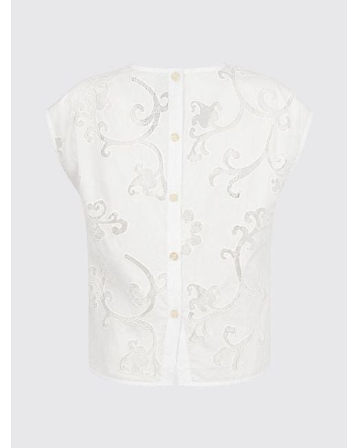 Semicouture White Short-Sleeved Embroidered Cotton And Lace Top
