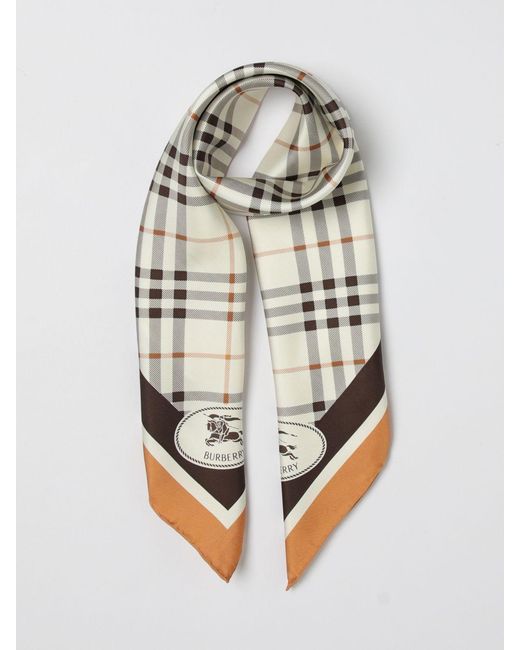 Burberry Gray Silk Scarf With Check Print