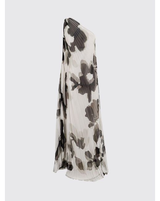 Max Mara White One-Shoulder Floral-Print Chiffon Long Ceremony Gown