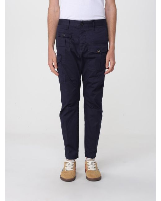 DSquared² Blue Stretch Cotton Cargo Trousers for men