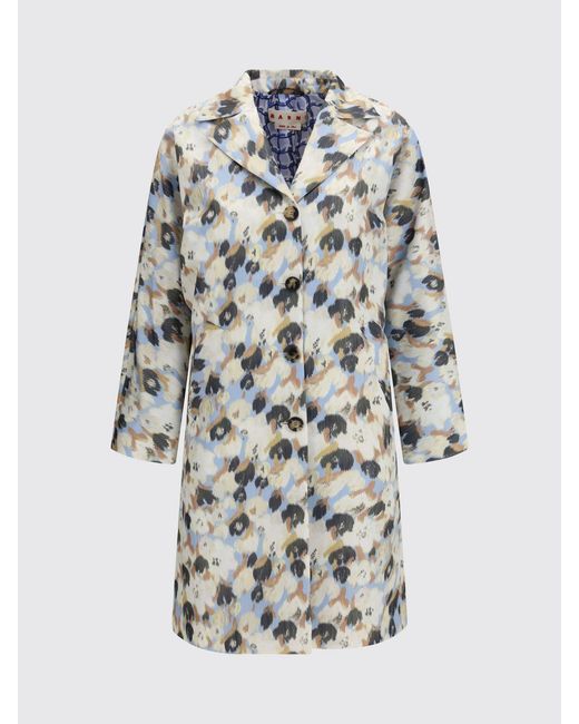 Marni Blue Duchesse Coat With Abstract Pattern