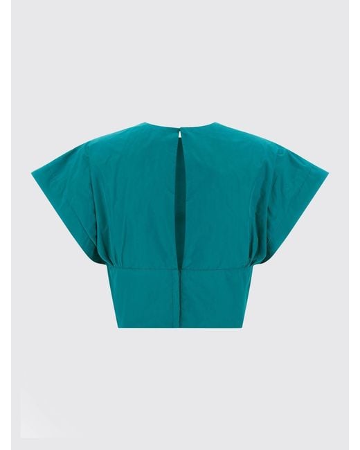 Pinko Blue Asparago Cropped Cotton Top
