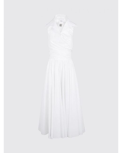 Patou White Off-The-Shoulder Cotton Midi Chemisier Dress With Rever Collar