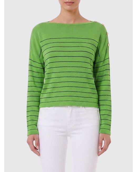 Elisabetta Franchi Green Striped Cotton Blend Jumper