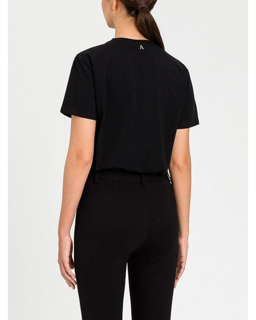 Twinset Black Cotton T-Shirt With Rhinestones
