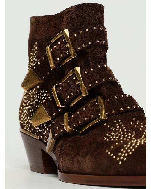 Chloé Brown Studded Ankle Boots