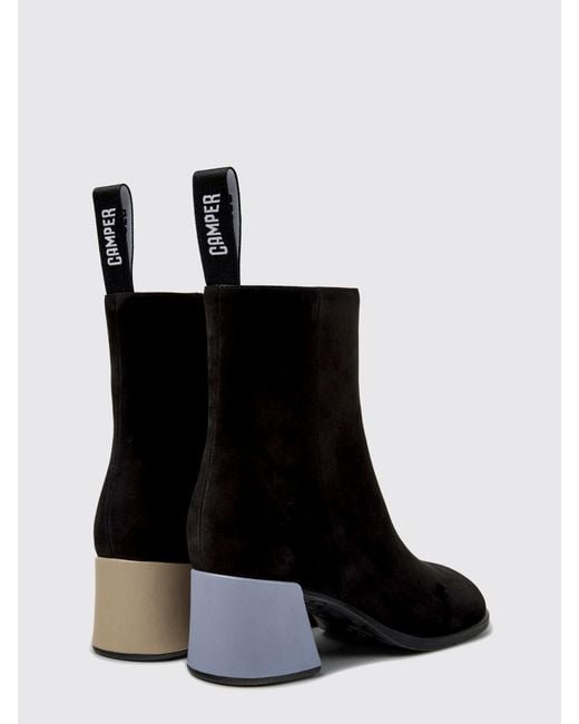 Camper Black Twins Suede Ankle Boots With Side Zip And Medium Heel