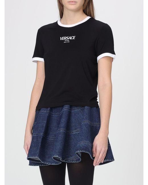 Versace Black Viscose T-Shirt With Logo