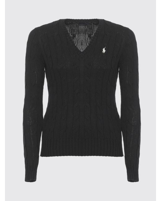 Ralph Lauren Black Cotton V-Neck Sweater With Traces