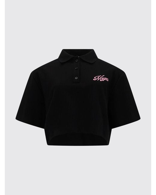 Polo Crop De Algodón Con Logo MSGM de color Black