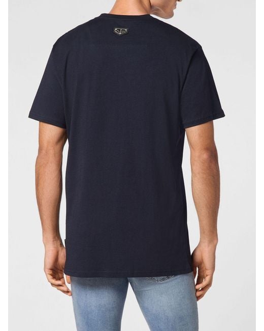 Philipp Plein Blue Dropped Shoulder Cotton T-Shirt With Monogram Logo for men