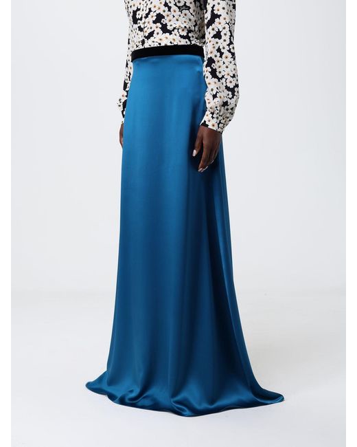 Valentino Blue Long Silk Skirt Valentina