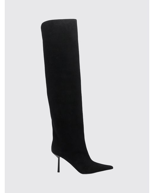 Le Silla Black Bella Suede Knee-High Slip-On Boots With High Heel