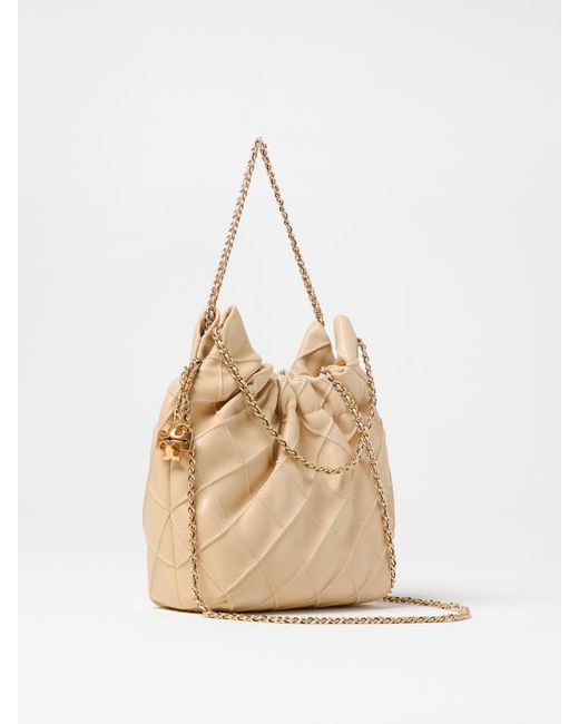 Tory Burch Natural Fleming Mini Quilted Leather Bag