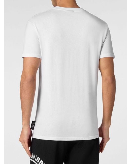 Philipp Plein White Slim Fit Cotton T-Shirt With Contrast Logo On The Chest for men