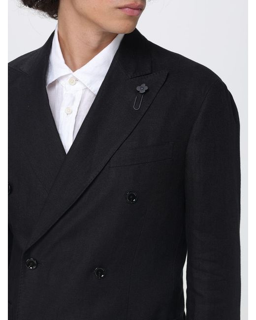 Lardini Black Double-Breasted Linen Blend Dress for men