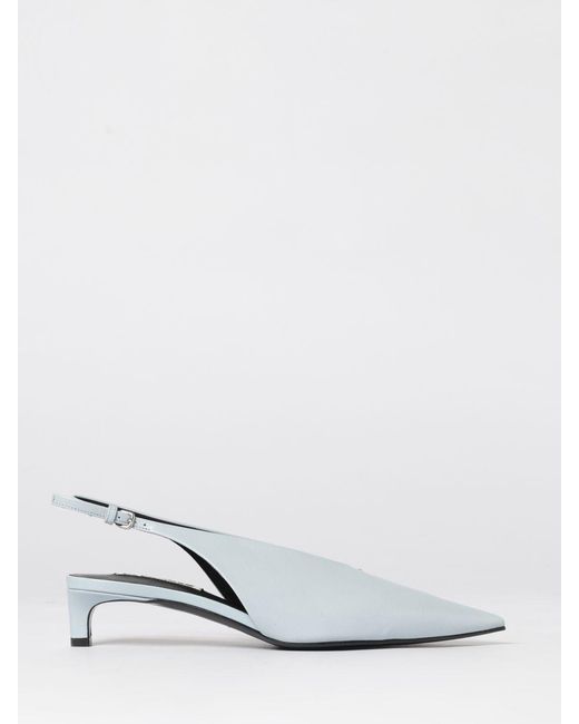 Jil Sander White Brushed Leather Slingback Pumps