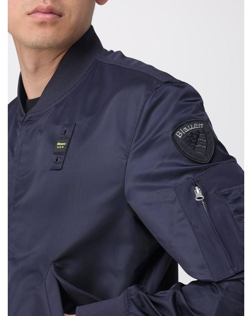 Blauer Blue Nylon Bomber Jacket With Logo for men