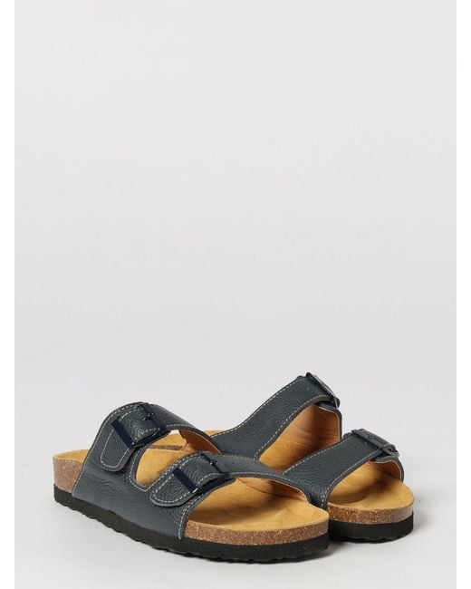 Woolrich Blue Grained Leather Sandals for men