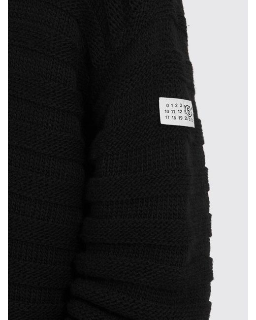 MM6 by Maison Margiela Black Relaxed Fit Wool Blend Turtleneck Jumper With Logo for men
