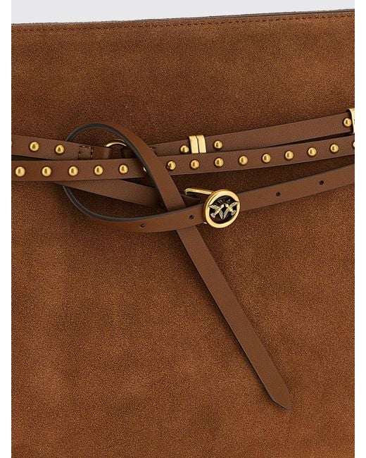 Pinko Brown Suede Bag With Micro Studs
