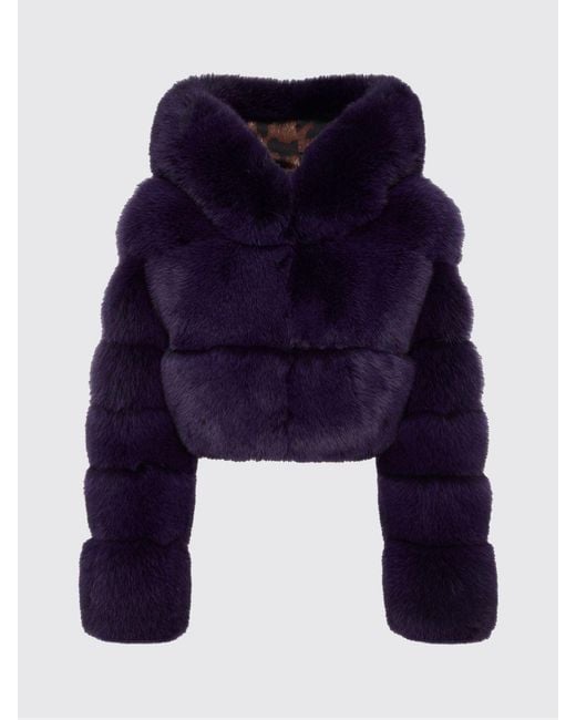 Philipp Plein Blue Bomber Jacket With Fox Fur Hood