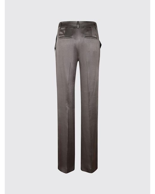 Alberta Ferretti Gray Satin Straight-Leg Tailored Trousers