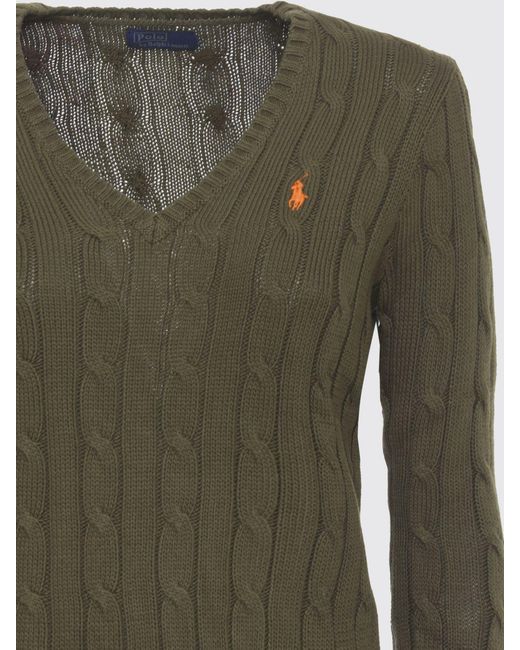 Ralph Lauren Green Cotton V-Neck Sweater With Traces