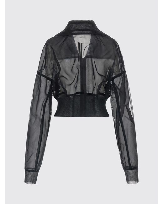 Rick Owens Black Cropped Sheer Nylon Bomber Jacket With Zip Closure