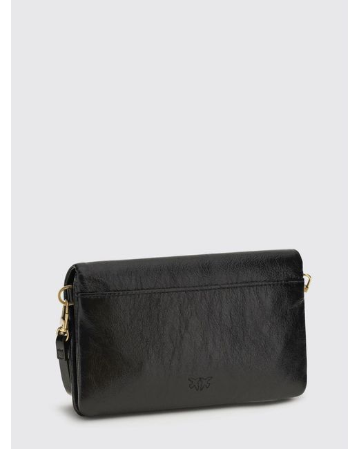 Pinko Black Love Bag Click Soft Horizontal Ruched Leather Bag