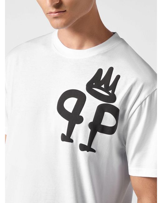 Philipp Plein White Dropped Shoulder Cotton T-Shirt With Monogram Logo for men