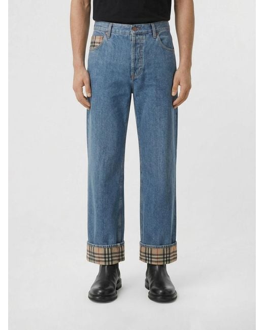 Burberry Blue Cotton Denim Wide Leg Jeans for men