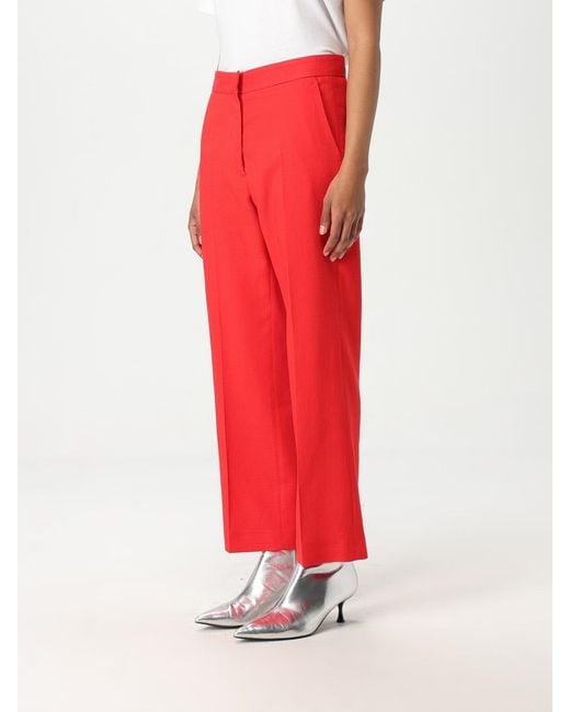 MSGM Red Cropped Wide Leg Pants