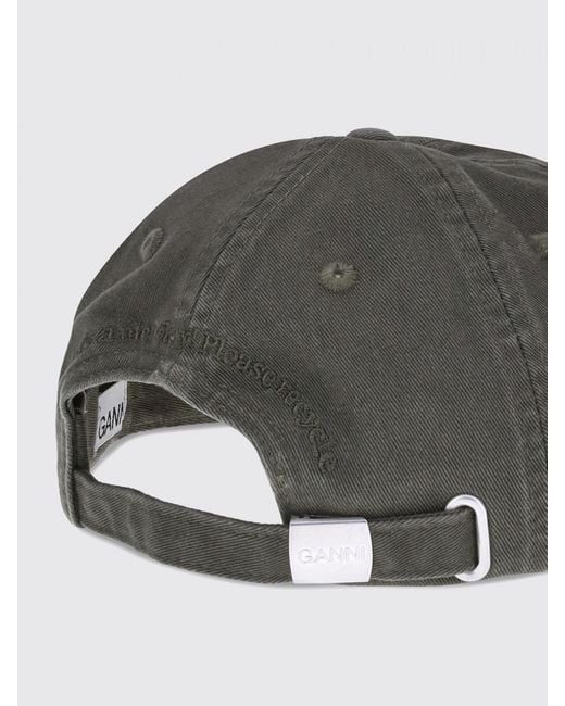 Ganni Gray Embroidered Logo Cotton Hat