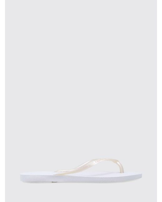 Havaianas White Slim Rubber Thong Sandals With Low Heel And Tone-On-Tone Logo