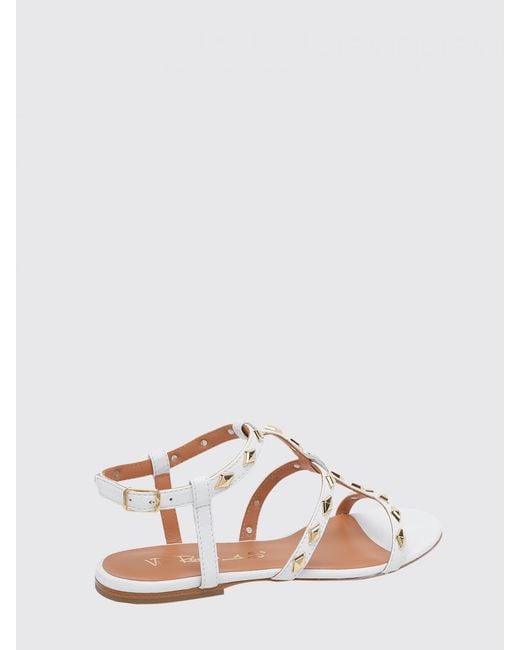Via Roma 15 Natural Laminated Leather Sandals With Studs