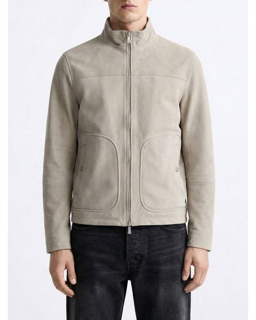 Eleventy Gray Suede Biker Jacket With Zip for men