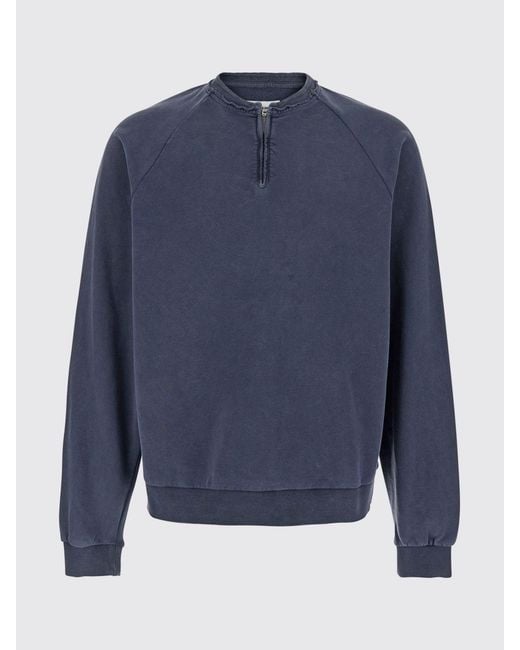 TONYWACK Blue Cotton Half-Zip Crewneck Sweatshirt With Dropped Shoulders for men