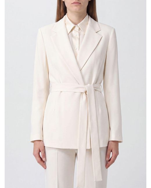P.A.R.O.S.H. Natural Short Robe-Style P.A.R.O.S.H. Blazer With A Tie-Waist Belt And Lapels