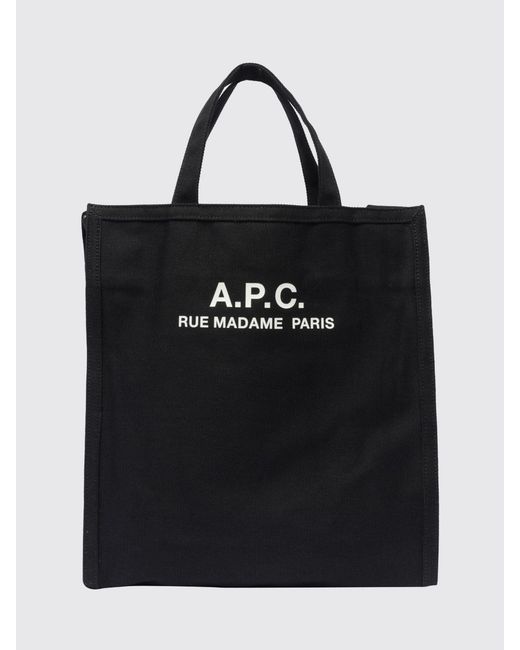 A.P.C. Black Cotton Tote Bag With Double Handle, Removable Strap And Printed Logo for men