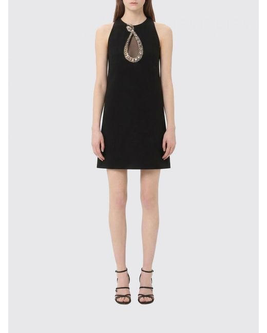 Valentino Black Wool And Silk Mini Dress With Rhinestones